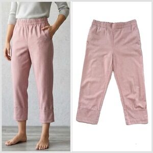 Zara Cotton Blend Cropped Pants Size M Cuffed Wide Hem Ankle Dusty Pink Coastal